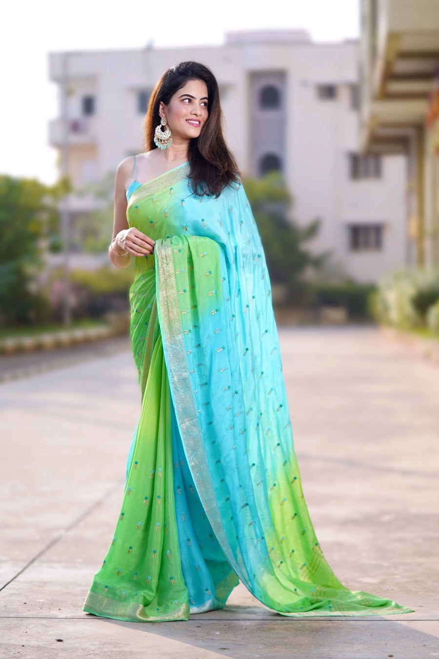 chinnon crepe saree