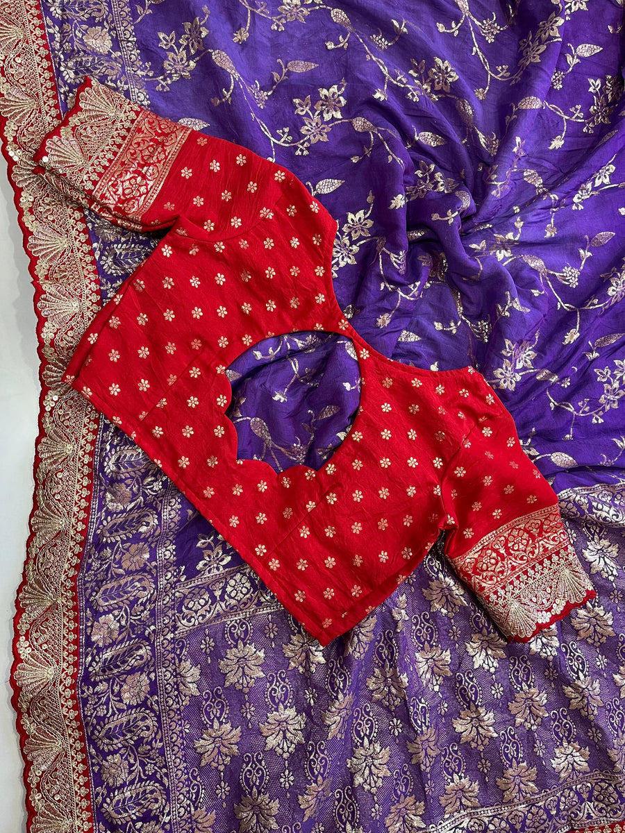 Purple-Red Banarasi Pattu Saree