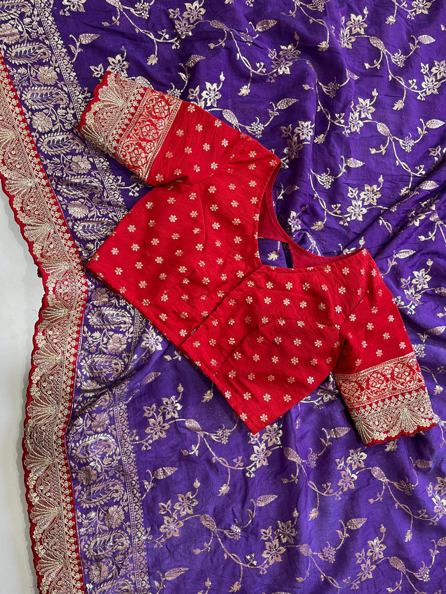 Purple-Red Banarasi Pattu Saree