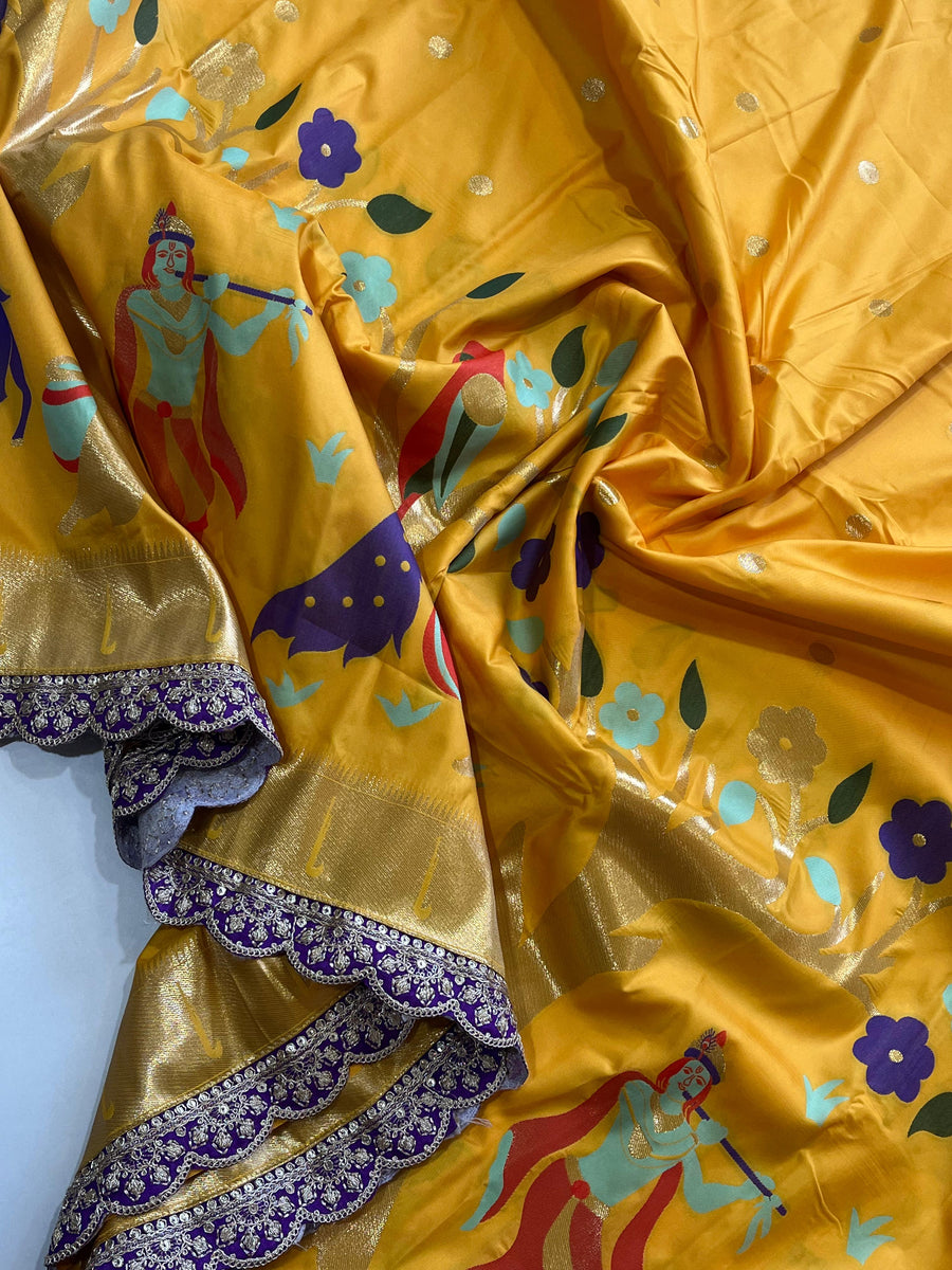 Banarasi silk with intricate golden zari weaving