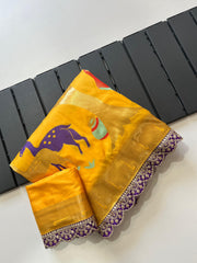 Banarasi silk with intricate golden zari weaving