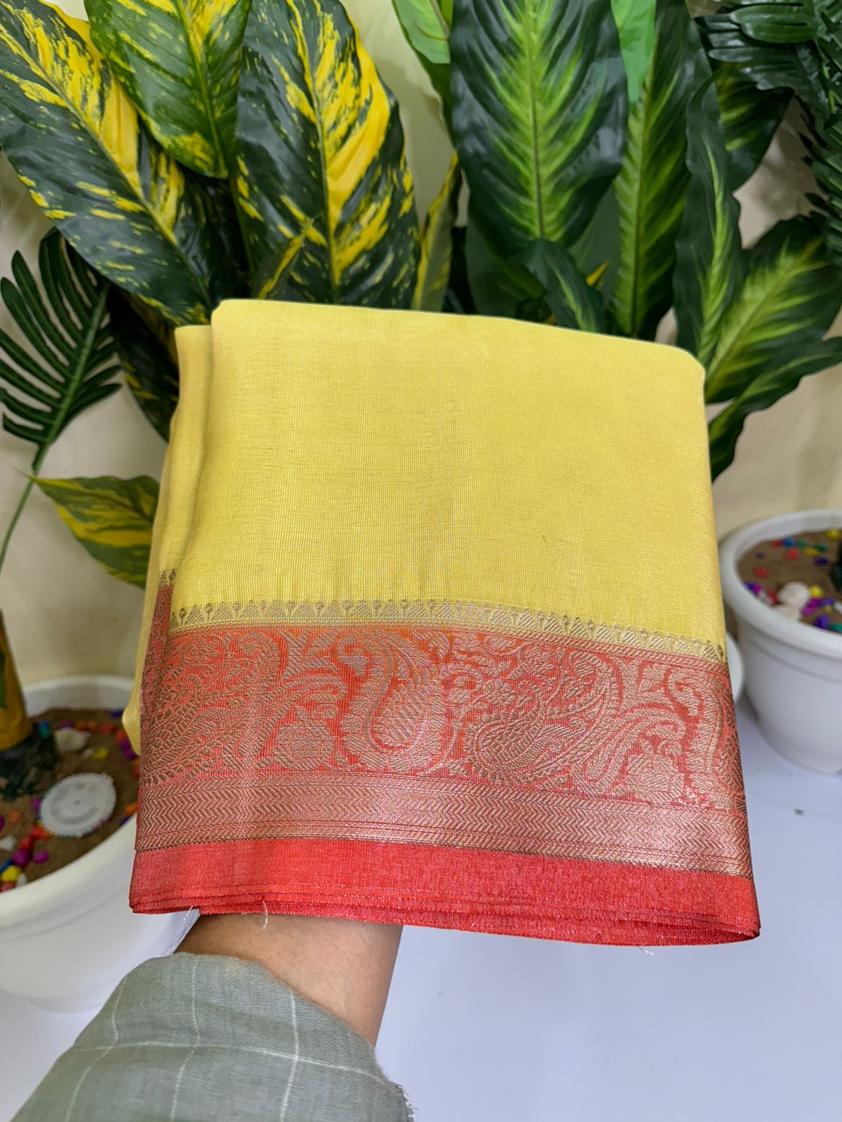 Banarasi handloom soft katan tissue silk fabric saree