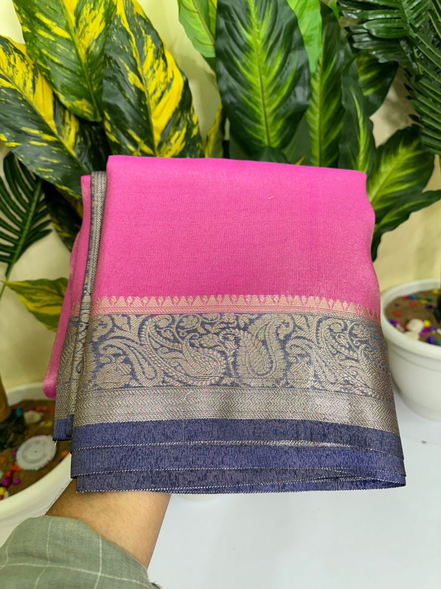 Banarasi handloom soft katan tissue silk fabric saree