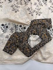 black and white flowers on pure Chanderi cotton